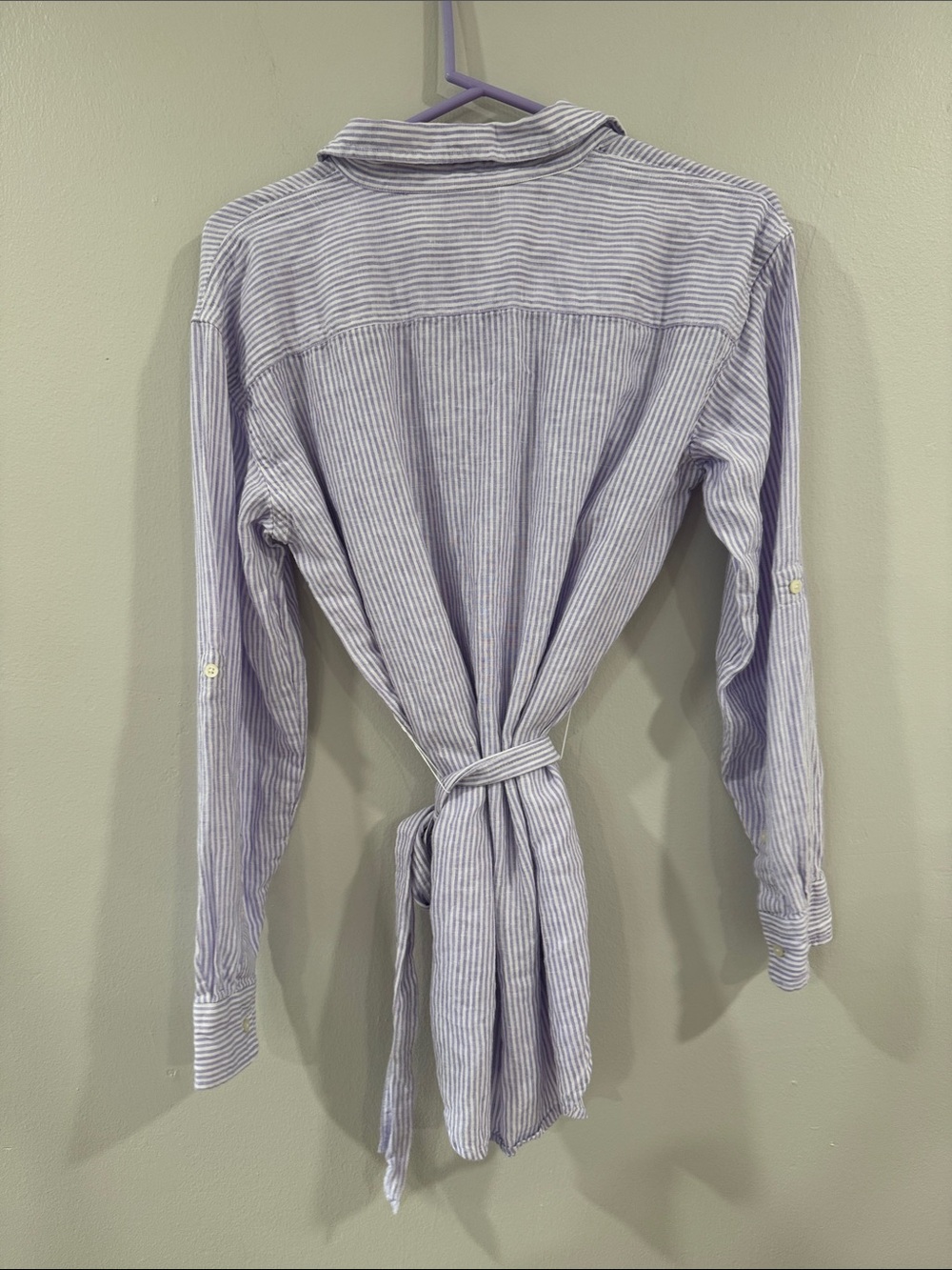Ralph Lauren womens Lavender linen and White Striped long sleeve Button-Up Shirt - Picture 4 of 6
